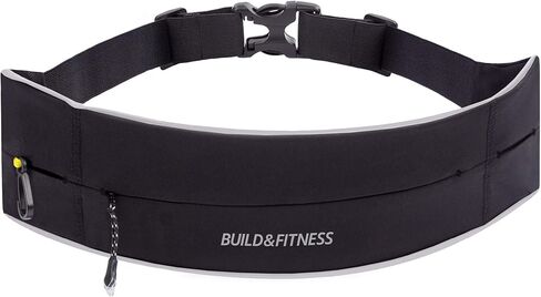 حزام الجري بسحاب من BUILD & FITNESS - حزمة خصر قابلة للتعديل، رفيعة، خفيفة، سحاب YKK، مشبك مفاتيح آمن - يناسب جميع الهواتف المحمولة، والمفاتيح، والبطاقات، وGU - للرجال والنساء - اللياقة البدنية، والجري، والركض، وصالة الألعاب الرياضية، وركوب الدراجات، والم in Kuwait