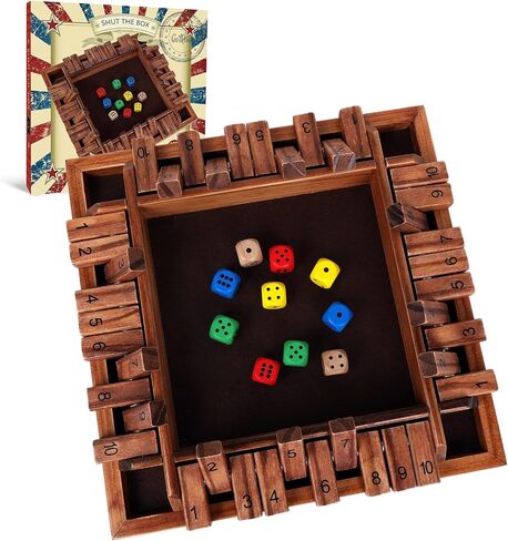 GOTHINK Wooden Shut The Box Game - Fun Table Math Game with Wooden Board for Adults & Kids - 12 Spots Dice Game with 4 Dices for 2+ Player Games, Popular Pub Board Game, Ideal for Game Night, Travel in Kuwait