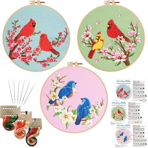 Nuberlic 3 Pack Embroidery Kit for Beginner Adults, Cross Stitch Set with Cute Bee Patterns, Includes Cloth, Hoops, Threads, Needles, Instructions in Kuwait