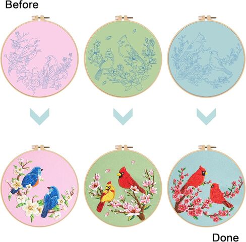 Nuberlic 3 Pack Embroidery Kit for Beginner Adults, Cross Stitch Set with Cute Bee Patterns, Includes Cloth, Hoops, Threads, Needles, Instructions in Kuwait