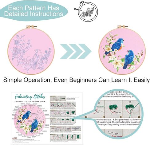 Nuberlic 3 Pack Embroidery Kit for Beginner Adults, Cross Stitch Set with Cute Bee Patterns, Includes Cloth, Hoops, Threads, Needles, Instructions in Kuwait