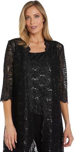 R&M Richards Women's 3 PCE Laced Duster Jacket Shell and Solid Pant in Kuwait