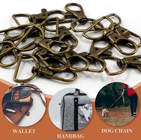 BokWin 40 Pcs Metal Lobster Claw Clip Swivel,Bronze Keychain Hook with D Rings,20mm Keychain Hook for Bags Wallets in Kuwait