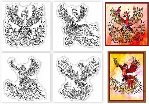 GLOBLELAND 4Pcs Mini Phoenix Clear Stamps for DIY Scrapbooking Silicone Stamp Seals Magic Phoenix Transparent Stamps for Cards Making Photo Album Journal Home Decoration 2.2x2.2inch in Saudi Arabia