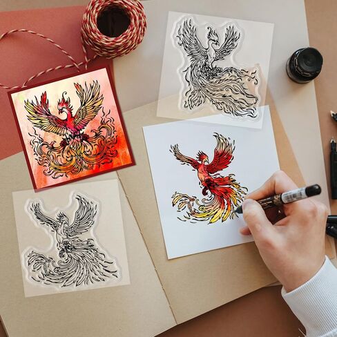 GLOBLELAND 4Pcs Mini Phoenix Clear Stamps for DIY Scrapbooking Silicone Stamp Seals Magic Phoenix Transparent Stamps for Cards Making Photo Album Journal Home Decoration 2.2x2.2inch in Saudi Arabia