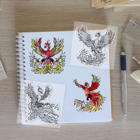 GLOBLELAND 4Pcs Mini Phoenix Clear Stamps for DIY Scrapbooking Silicone Stamp Seals Magic Phoenix Transparent Stamps for Cards Making Photo Album Journal Home Decoration 2.2x2.2inch in Saudi Arabia