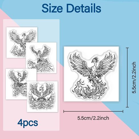 GLOBLELAND 4Pcs Mini Phoenix Clear Stamps for DIY Scrapbooking Silicone Stamp Seals Magic Phoenix Transparent Stamps for Cards Making Photo Album Journal Home Decoration 2.2x2.2inch in Saudi Arabia