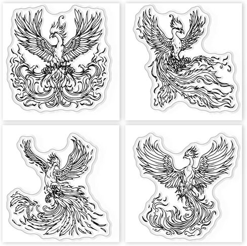 GLOBLELAND 4Pcs Mini Phoenix Clear Stamps for DIY Scrapbooking Silicone Stamp Seals Magic Phoenix Transparent Stamps for Cards Making Photo Album Journal Home Decoration 2.2x2.2inch in Saudi Arabia