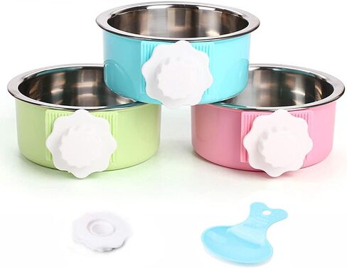 Crate Dog Bowl, Stainless Steel Removable Hanging Food Water Bowl Crate Coop Cup,Pet Cage Bowls with Bolt Holder for Dog, Puppy, Cat, Rabbit, Bird,Small Animals (Large (Pack of 2) in Saudi Arabia