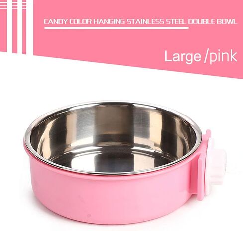 Crate Dog Bowl, Stainless Steel Removable Hanging Food Water Bowl Crate Coop Cup,Pet Cage Bowls with Bolt Holder for Dog, Puppy, Cat, Rabbit, Bird,Small Animals (Large (Pack of 2) in Saudi Arabia