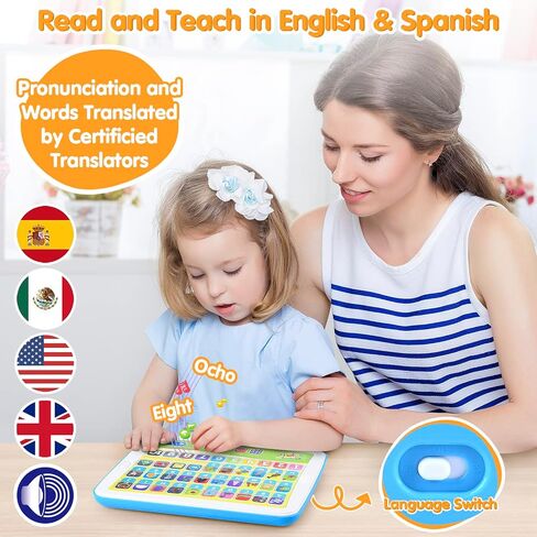 Bilingual Spanish & English Learning Toys for Toddlers 1-3, Kids Interactive Learning Tablet, Childrens Alphabet ABC / Words / Numbers / Colors Learning Pad, Education Toy for Babies 24 Month+ in Saudi Arabia