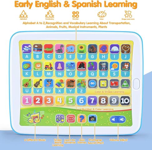 Bilingual Spanish & English Learning Toys for Toddlers 1-3, Kids Interactive Learning Tablet, Childrens Alphabet ABC / Words / Numbers / Colors Learning Pad, Education Toy for Babies 24 Month+ in Saudi Arabia