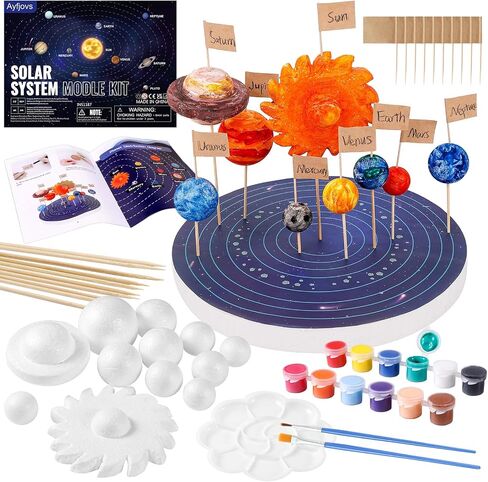 Ayfjovs 56PCS Solar System Foam Balls Crafts for Kids School Projects to Learn Planets, Includes 20pcs Mixed Sizes Polystyrene Balls, Color Pigments, Flags, Painting Brushes, Bamboo Sticks for DIY in Saudi Arabia