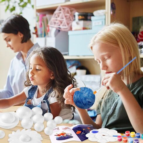 Ayfjovs 56PCS Solar System Foam Balls Crafts for Kids School Projects to Learn Planets, Includes 20pcs Mixed Sizes Polystyrene Balls, Color Pigments, Flags, Painting Brushes, Bamboo Sticks for DIY in Saudi Arabia