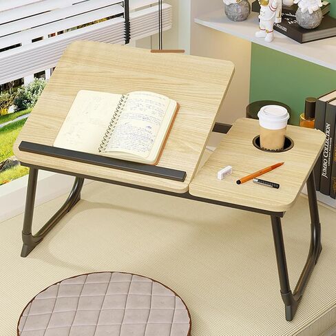 Laptop Desk for Bed, Adjustable Laptop Stand with 5 Adjustable Angles, Portable Lap Tray Table with Cup Holder, Laptop Bed Desk Tray for Eating Working Writing Reading (Yellow) in Saudi Arabia