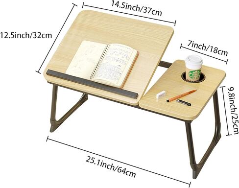 Laptop Desk for Bed, Adjustable Laptop Stand with 5 Adjustable Angles, Portable Lap Tray Table with Cup Holder, Laptop Bed Desk Tray for Eating Working Writing Reading (Yellow) in Saudi Arabia