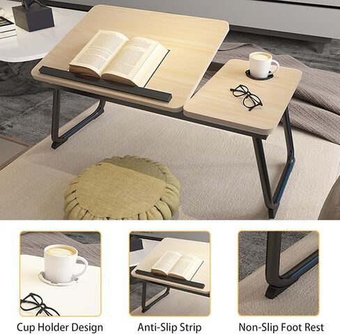 Laptop Desk for Bed, Adjustable Laptop Stand with 5 Adjustable Angles, Portable Lap Tray Table with Cup Holder, Laptop Bed Desk Tray for Eating Working Writing Reading (Yellow) in Saudi Arabia