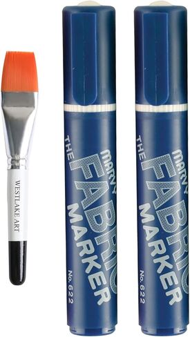 علامة النسيج العريضة في Uchida ، 1.44 أوقية ، حزمة زرقاء فاتحة مع فرشاة الطلاء المائية ، الحبر الدائم والمقاوم للتلاشي ، قلم النسيج ، مثالي لمشاريع DIY (حزمة 2) in Kuwait