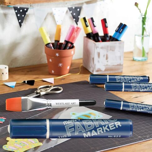 علامة النسيج العريضة في Uchida ، 1.44 أوقية ، حزمة زرقاء فاتحة مع فرشاة الطلاء المائية ، الحبر الدائم والمقاوم للتلاشي ، قلم النسيج ، مثالي لمشاريع DIY (حزمة 2) in Kuwait