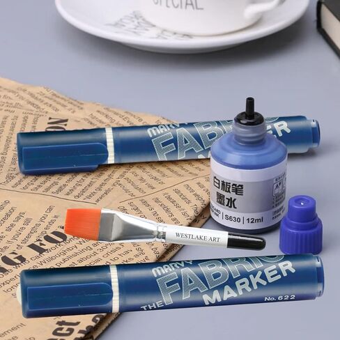 علامة النسيج العريضة في Uchida ، 1.44 أوقية ، حزمة زرقاء فاتحة مع فرشاة الطلاء المائية ، الحبر الدائم والمقاوم للتلاشي ، قلم النسيج ، مثالي لمشاريع DIY (حزمة 2) in Kuwait