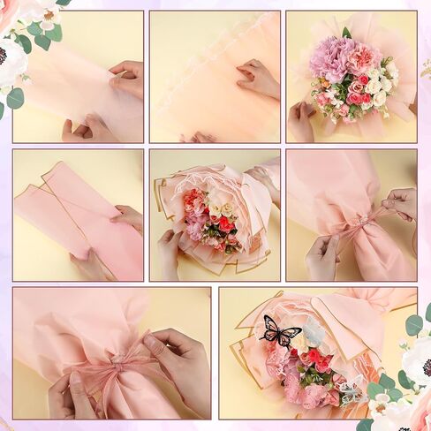 368 Pcs Flower Bouquet Wrapping Paper Kit Flower Bouquet Accessories Flowers Supplies, 3D Butterfly, Pin, Ribbon, Bow, Crown for Florist DIY Craft Wedding(Novel,Vivid Color) in Kuwait