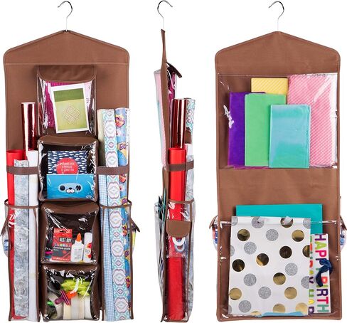 Double-Sided Hanging Gift Bag and Gift Wrap Organizer (Beige) in Saudi Arabia