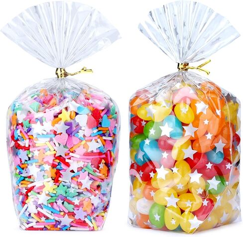 أكياس Gusset السفلية 50pcs 8x12 "Silver Star Clear Cellophane أكياس الأكياس البلاستيكية أكياس تشيلو أكياس علاج الأكياس بشكل كبير الحفلات in Kuwait