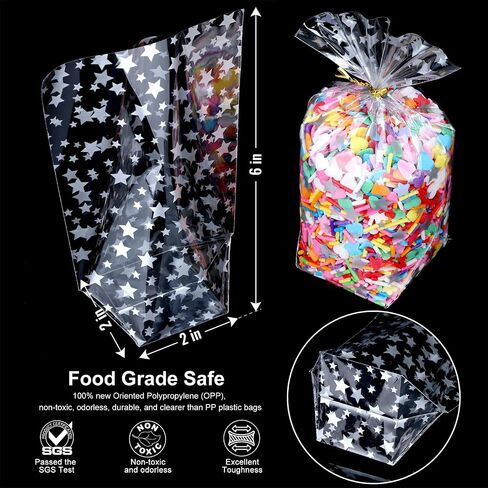 أكياس Gusset السفلية 50pcs 8x12 "Silver Star Clear Cellophane أكياس الأكياس البلاستيكية أكياس تشيلو أكياس علاج الأكياس بشكل كبير الحفلات in Kuwait