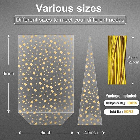 أكياس Gusset السفلية 50pcs 8x12 "Silver Star Clear Cellophane أكياس الأكياس البلاستيكية أكياس تشيلو أكياس علاج الأكياس بشكل كبير الحفلات in Kuwait