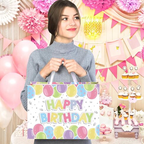 woric 14.5" Birthday Gift Bag, Happy Birthday Bag with Tissue Paper and Greeting Cards for Girls Birthday Party Baby Shower in Saudi Arabia