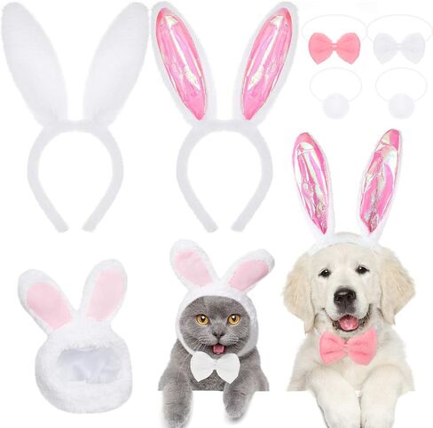 Weewooday 3 مجموعة الكلب أرنب أذني عيد الفصح ، الكلب رئيس Cat Cat Rabbit Ear Hat لطيف Pet Bow Propy Plush Plush Tail لإكسسوارات أزياء عيد الفصح للحيوانات الأليفة (Vivid) in Kuwait