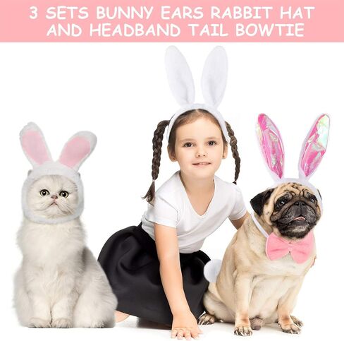 Weewooday 3 مجموعة الكلب أرنب أذني عيد الفصح ، الكلب رئيس Cat Cat Rabbit Ear Hat لطيف Pet Bow Propy Plush Plush Tail لإكسسوارات أزياء عيد الفصح للحيوانات الأليفة (Vivid) in Kuwait