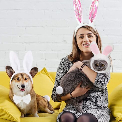 Weewooday 3 مجموعة الكلب أرنب أذني عيد الفصح ، الكلب رئيس Cat Cat Rabbit Ear Hat لطيف Pet Bow Propy Plush Plush Tail لإكسسوارات أزياء عيد الفصح للحيوانات الأليفة (Vivid) in Kuwait