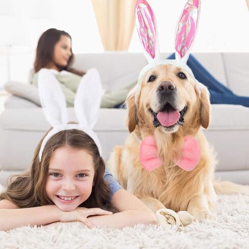Weewooday 3 مجموعة الكلب أرنب أذني عيد الفصح ، الكلب رئيس Cat Cat Rabbit Ear Hat لطيف Pet Bow Propy Plush Plush Tail لإكسسوارات أزياء عيد الفصح للحيوانات الأليفة (Vivid) in Kuwait