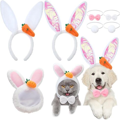 Weewooday 3 مجموعة الكلب أرنب أذني عيد الفصح ، الكلب رئيس Cat Cat Rabbit Ear Hat لطيف Pet Bow Propy Plush Plush Tail لإكسسوارات أزياء عيد الفصح للحيوانات الأليفة (Vivid) in Kuwait
