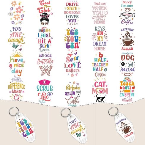 UV DTF Wrap Stickers - 80 Sheets Inspirational UV DTF Stickers for Motel Keychain Teacher Dog Cat Mom UV DTF Wraps Butterfly UVDTF Wraps Waterproof UV DTF Transfer Stickers for Hotel Keychain in Saudi Arabia