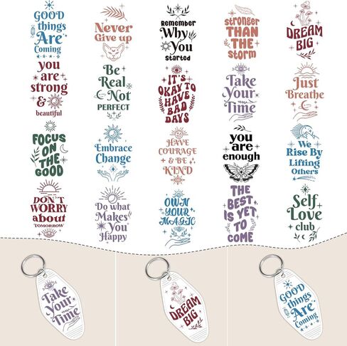 UV DTF Wrap Stickers - 80 Sheets Inspirational UV DTF Stickers for Motel Keychain Teacher Dog Cat Mom UV DTF Wraps Butterfly UVDTF Wraps Waterproof UV DTF Transfer Stickers for Hotel Keychain in Saudi Arabia