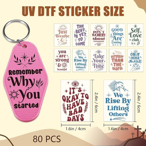 UV DTF Wrap Stickers - 80 Sheets Inspirational UV DTF Stickers for Motel Keychain Teacher Dog Cat Mom UV DTF Wraps Butterfly UVDTF Wraps Waterproof UV DTF Transfer Stickers for Hotel Keychain in Saudi Arabia