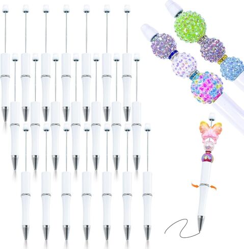 15 Pieces Beadable Pens - Beaded Pens Colourful Plastic Diy Black Ink Ballpoint Pens Bulk - Bead Pens Suitable For Teacher, Students, Office, School, Graduation Gift Supplies in Saudi Arabia