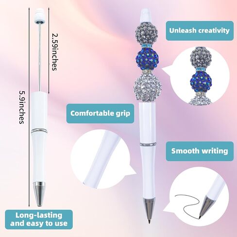 15 Pieces Beadable Pens - Beaded Pens Colourful Plastic Diy Black Ink Ballpoint Pens Bulk - Bead Pens Suitable For Teacher, Students, Office, School, Graduation Gift Supplies in Saudi Arabia