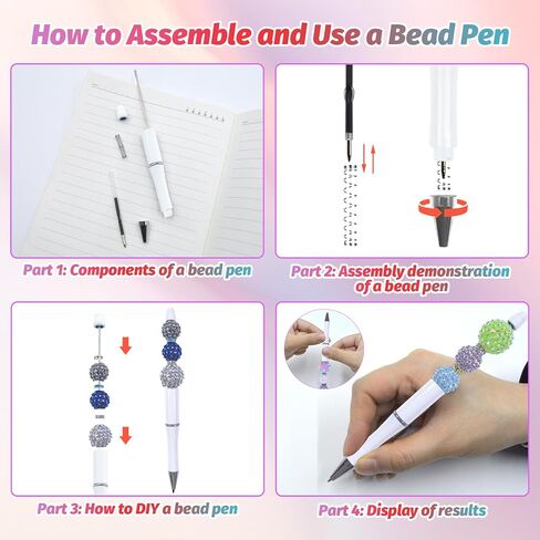 15 Pieces Beadable Pens - Beaded Pens Colourful Plastic Diy Black Ink Ballpoint Pens Bulk - Bead Pens Suitable For Teacher, Students, Office, School, Graduation Gift Supplies in Saudi Arabia