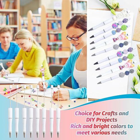 15 Pieces Beadable Pens - Beaded Pens Colourful Plastic Diy Black Ink Ballpoint Pens Bulk - Bead Pens Suitable For Teacher, Students, Office, School, Graduation Gift Supplies in Saudi Arabia