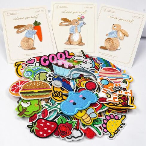 63pcs Including 60pcs Random Assorted Styles Embroidered Patches and 3 Pack Delicate Rabbit,Sew On/Iron On Patch Applique for Clothes,Dress,Hats,Backpacks,Jeans,DIY Accessories in Saudi Arabia