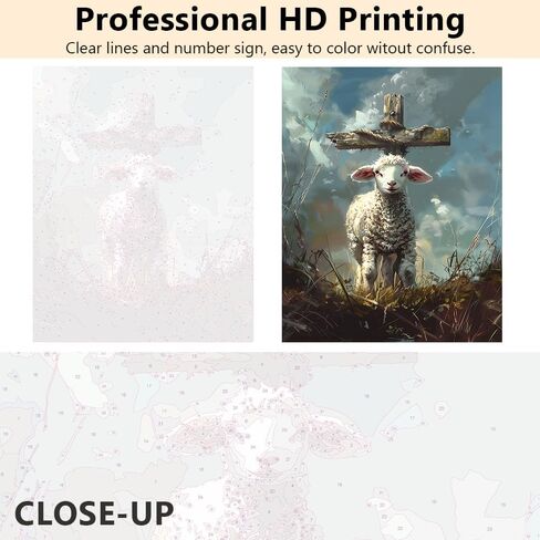 Rebotipy Christianity Paint by Numbers, Sheep with Cross its Head Paint by Numbers Kit for Adults, Sheep Watercolor Paint by Numbers Kits, Easy Paint by Numbers for Beginners Art Crafts 16x20 inches in Kuwait