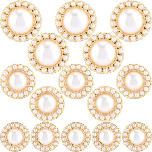 15 Pcs Vintage Pearl Buttons, 3 Sizes Faux Buttons Embellishments Set, Metal Button with Pearl, Retro Sewing Button for Crafts, Coats, Sweaters, Dress in Kuwait