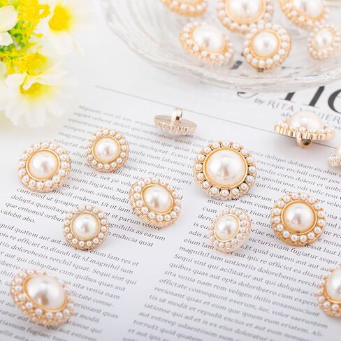 15 Pcs Vintage Pearl Buttons, 3 Sizes Faux Buttons Embellishments Set, Metal Button with Pearl, Retro Sewing Button for Crafts, Coats, Sweaters, Dress in Kuwait