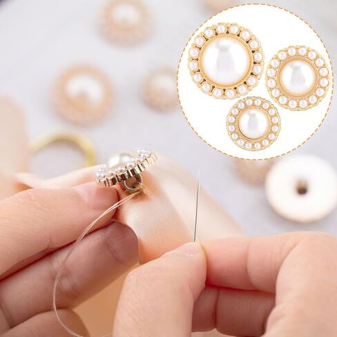 15 Pcs Vintage Pearl Buttons, 3 Sizes Faux Buttons Embellishments Set, Metal Button with Pearl, Retro Sewing Button for Crafts, Coats, Sweaters, Dress in Kuwait