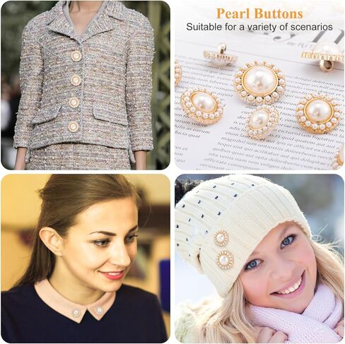 15 Pcs Vintage Pearl Buttons, 3 Sizes Faux Buttons Embellishments Set, Metal Button with Pearl, Retro Sewing Button for Crafts, Coats, Sweaters, Dress in Kuwait