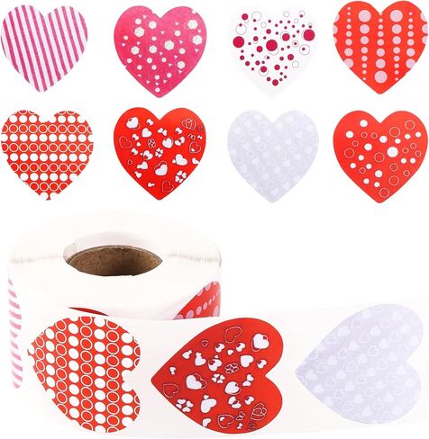 500Pcs 1.5 inch Heart Stickers Valentines Stickers, Self Adhesive 8 Designs Valentines Day Red Heart Stickers, Love Stickers for Valentines Wedding Anniversaries, Valentines Day Decor in Saudi Arabia