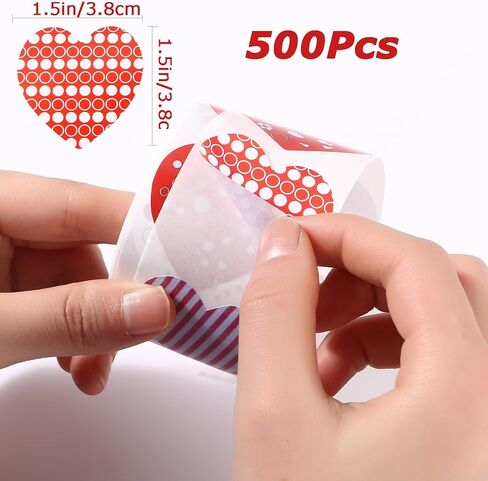 500Pcs 1.5 inch Heart Stickers Valentines Stickers, Self Adhesive 8 Designs Valentines Day Red Heart Stickers, Love Stickers for Valentines Wedding Anniversaries, Valentines Day Decor in Saudi Arabia